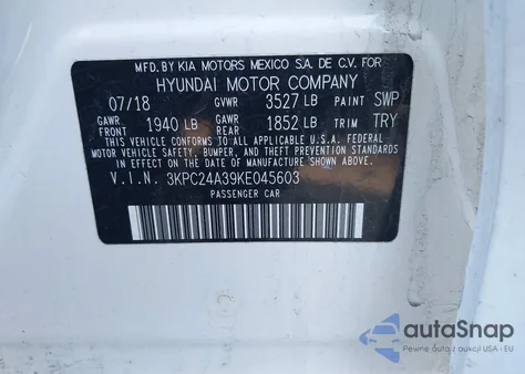 2019 Hyundai Accent Se from USA, damaged, VIN 3KPC24A39KE045603